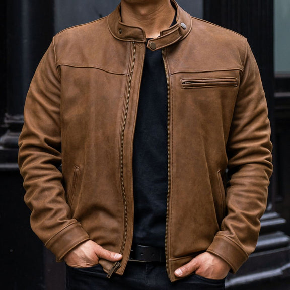 Men's Brown Buffalo Leather Jacket With Premium Stitching