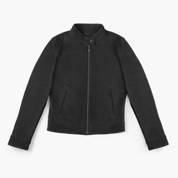 Black Women's Suede Leather Jacket - Racer Jackets