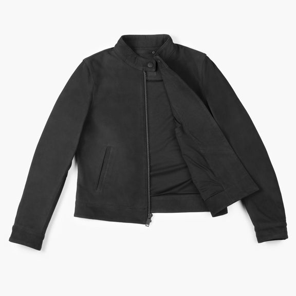 Black Women's Suede Leather Jacket - Racer Jackets