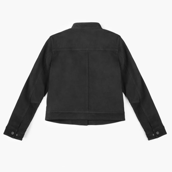 Black Women's Suede Leather Jacket - Racer Jackets