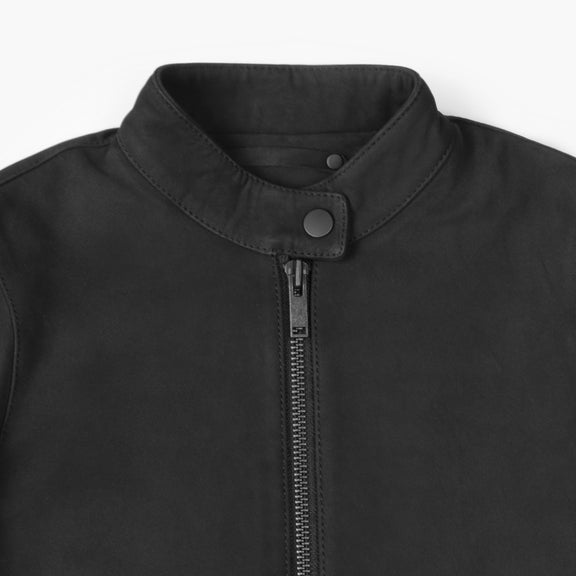 Black Women's Suede Leather Jacket - Racer Jackets