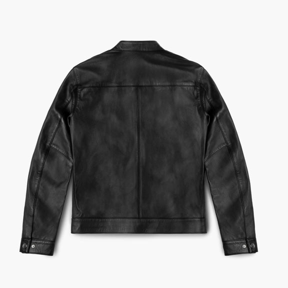 Mens Black Leather Cafe Racer Jacket - Tonybon