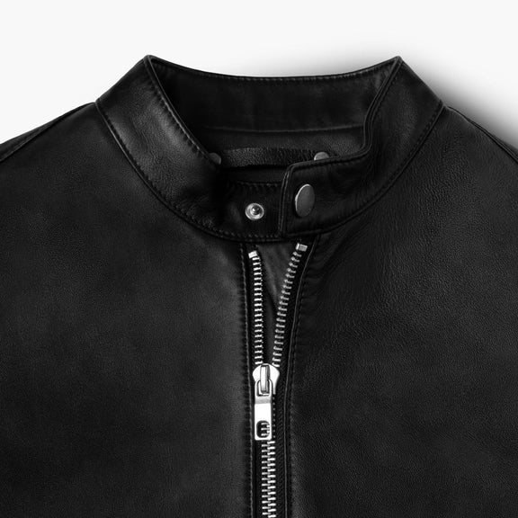 Mens Black Leather Cafe Racer Jacket - Tonybon