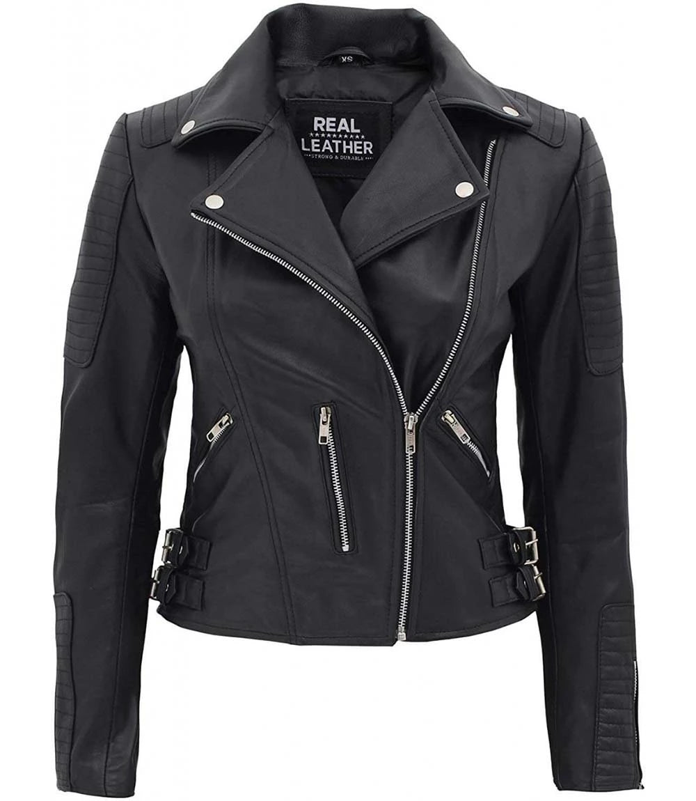 Bari Black Women 's Premium Leather Biker Jacket