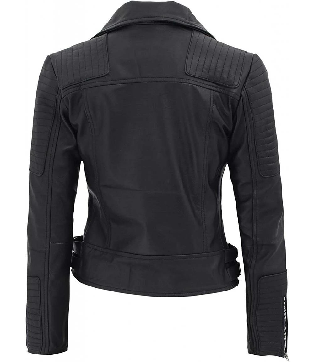 Bari Black Womens Premium Leather Biker Jacket