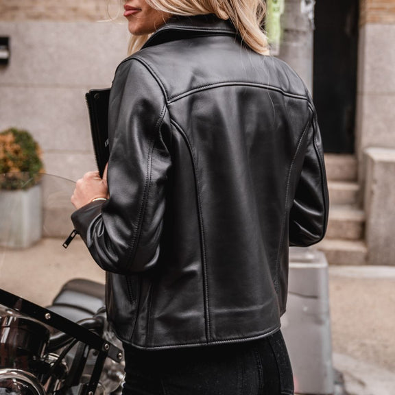 Black Biker Leather Jacket for Women