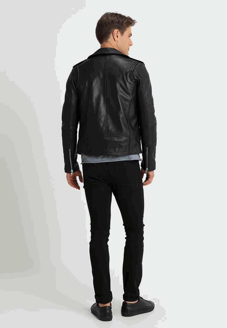 Black Leather biker jacket For Men's