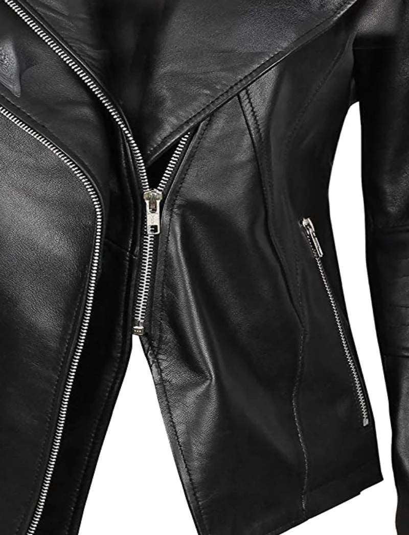 Black Slim Fit Moto Leather Jacket for Women