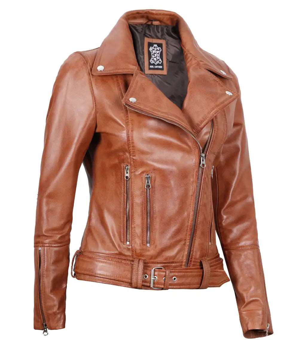 Brown Biker Leather Jacket For Women