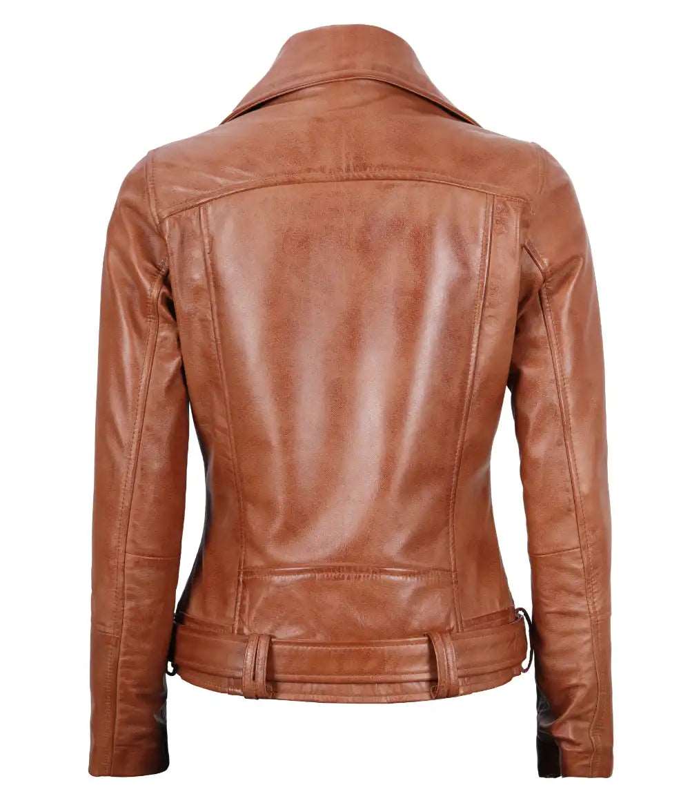 Brown Biker Leather Jacket For Women