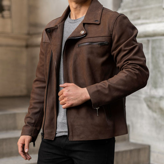 Brown Buffalo Biker Leather Jacket for Men - Tonybon