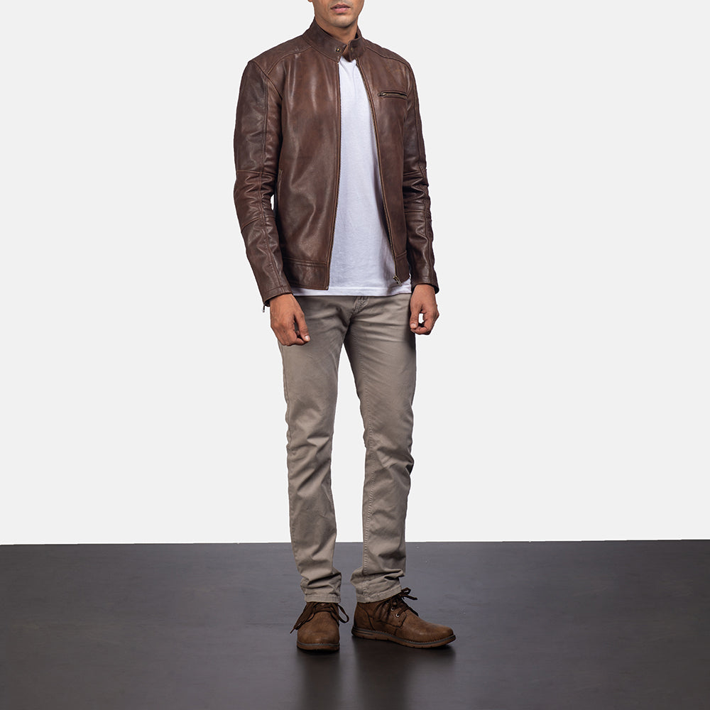 Brown Leather Jacket-Classic Versatile Casual Wear Jacket For Men Tonybon