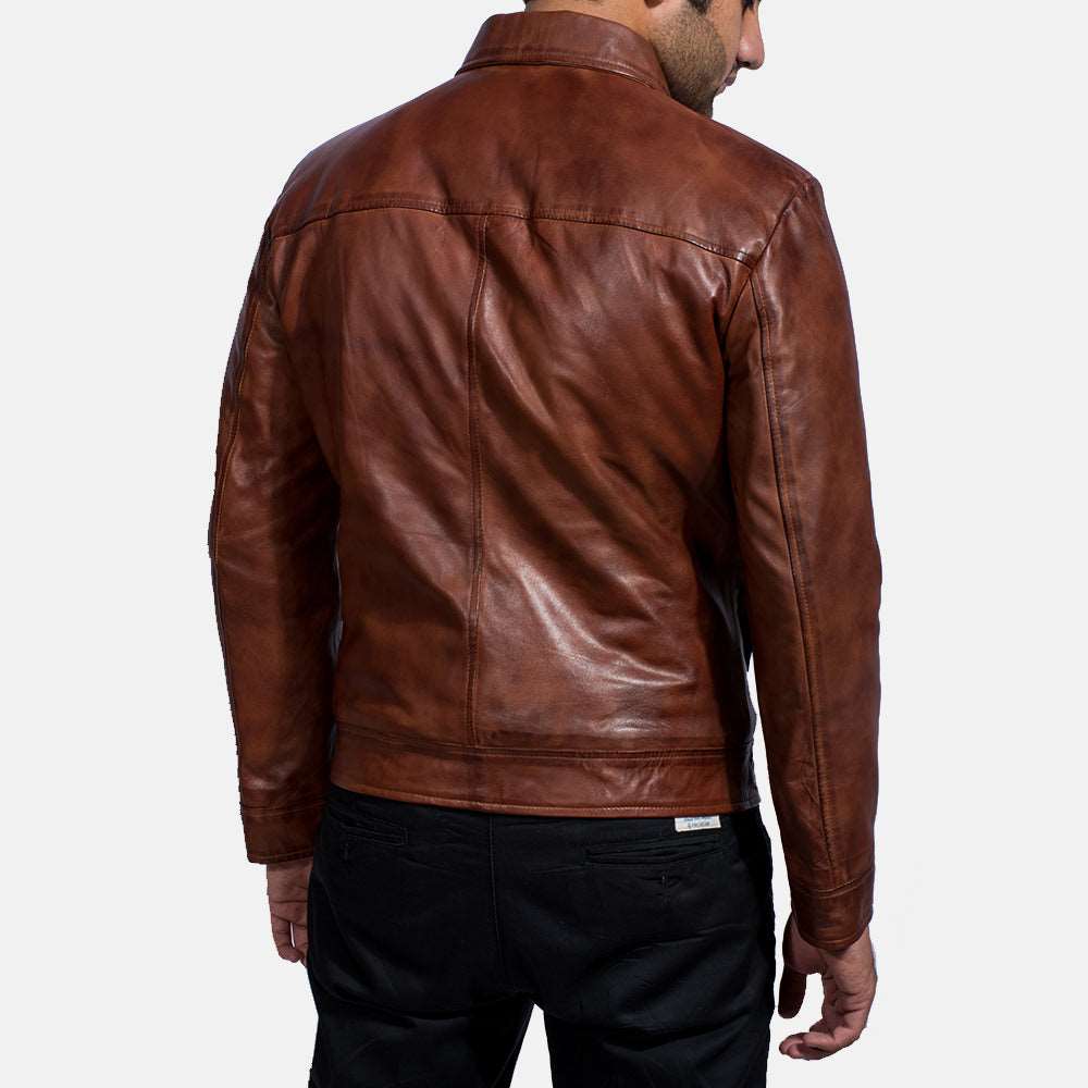 Men's Tall Shirt Collar Vintage Brown Leather jacket