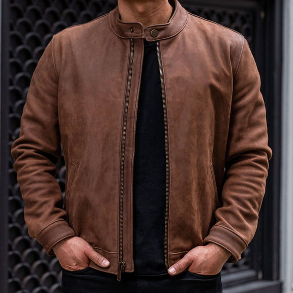 Real Leather Racer Jacket for men's