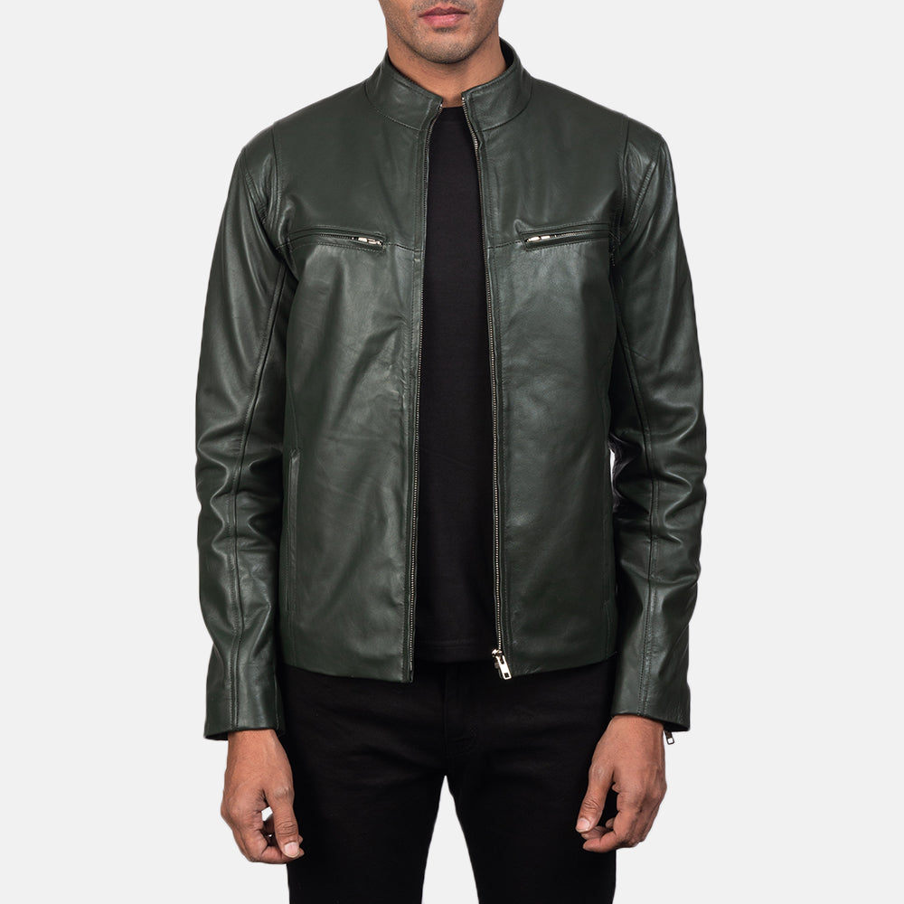 Premium Green Leather Racer Jacket for Men