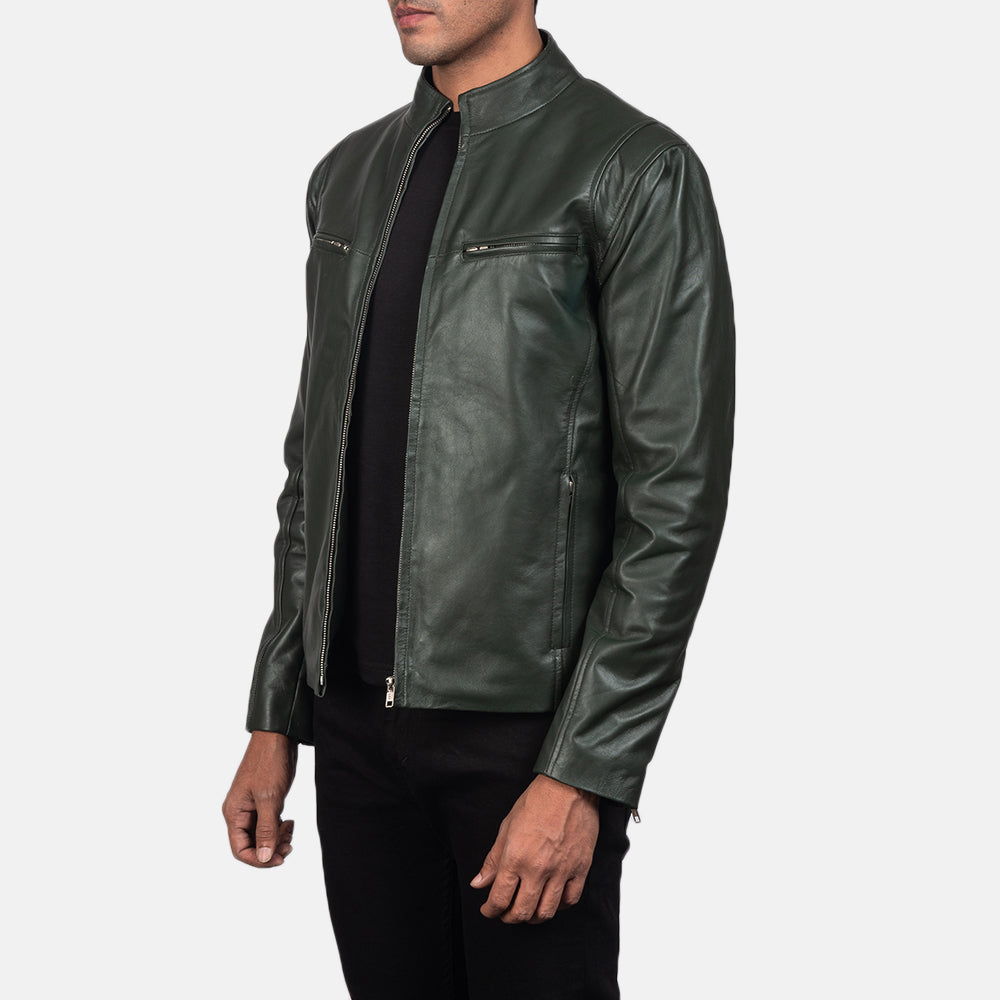 Premium Green Leather Racer Jacket for Men