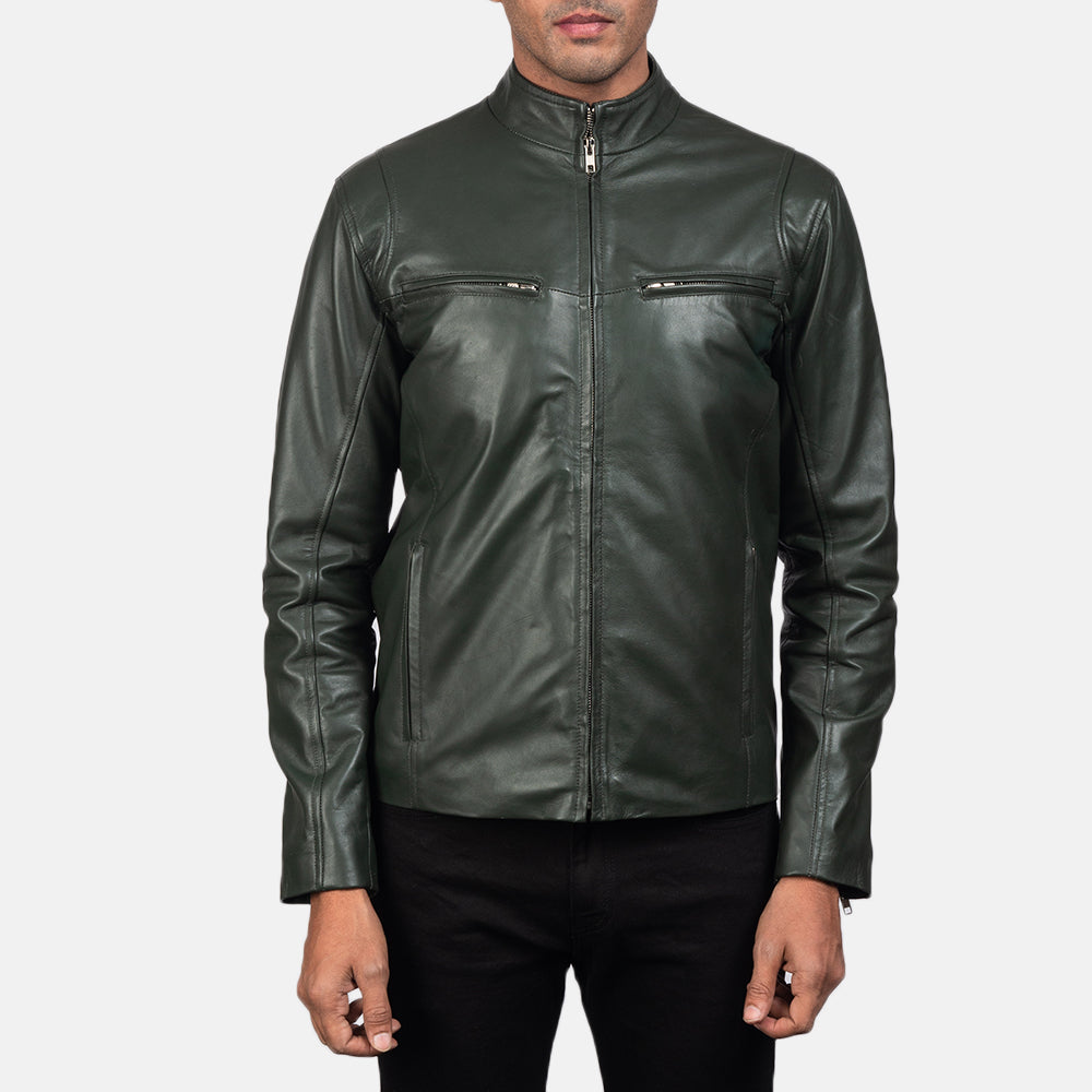 Premium Green Leather Racer Jacket for Men