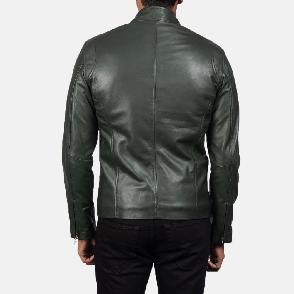 Premium Green Leather Racer Jacket for Men