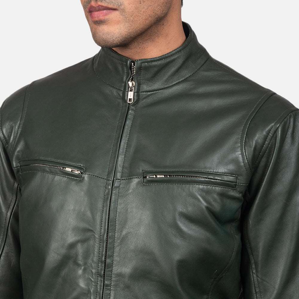 Premium Green Leather Racer Jacket for Men