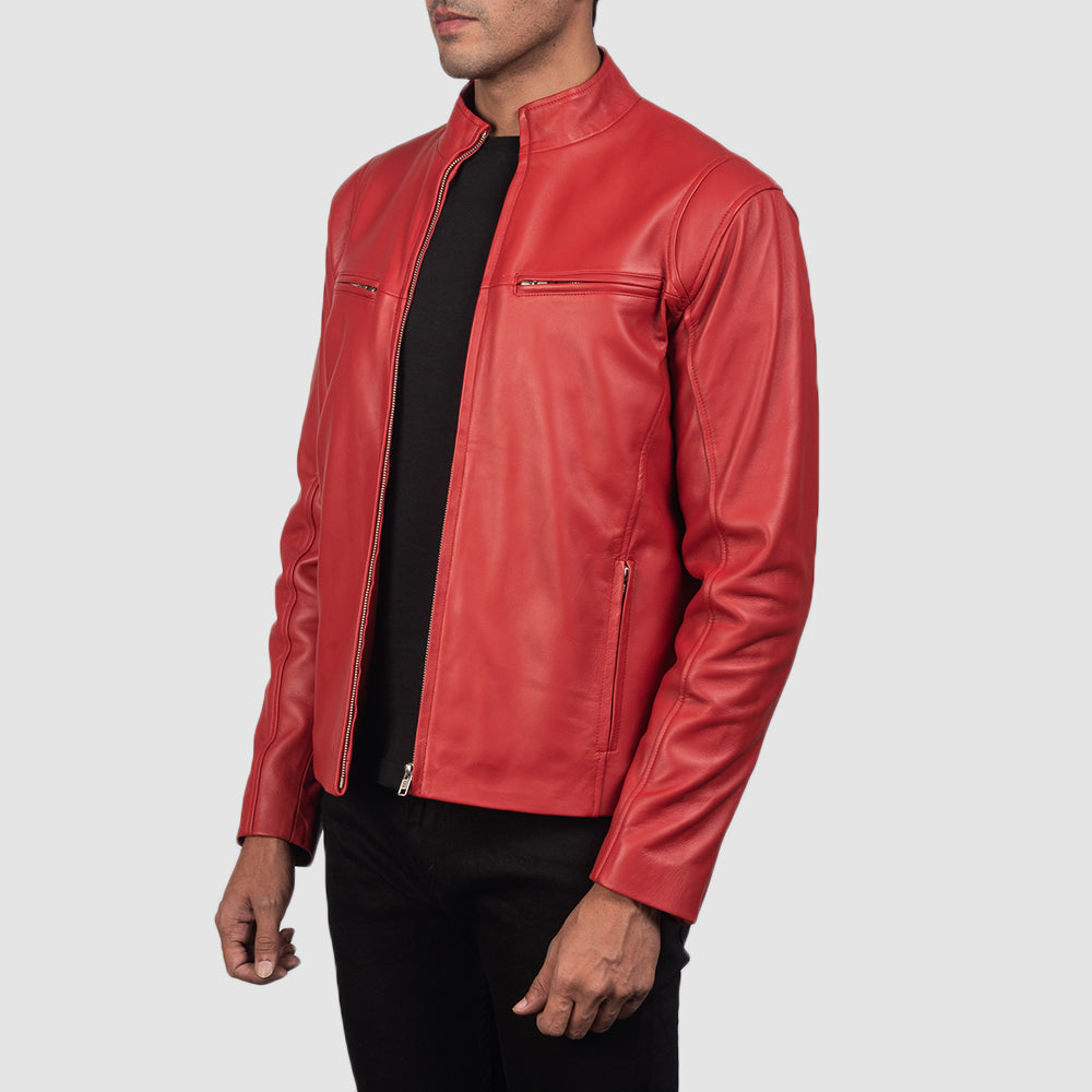 The Ionic Red Leather Racer Jacket for Men - red leather biker jacket