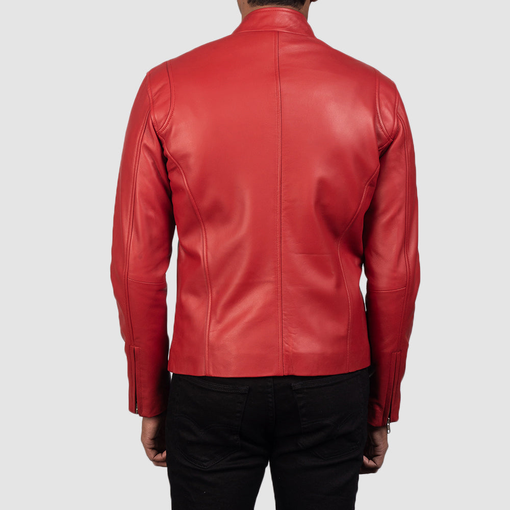The Ionic Red Leather Racer Jacket for Men