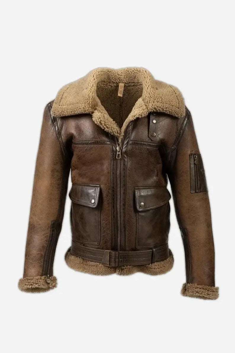 Jackson Smith Mens B3 Aviator RAF Sheepskin Shearling Leather Jacket