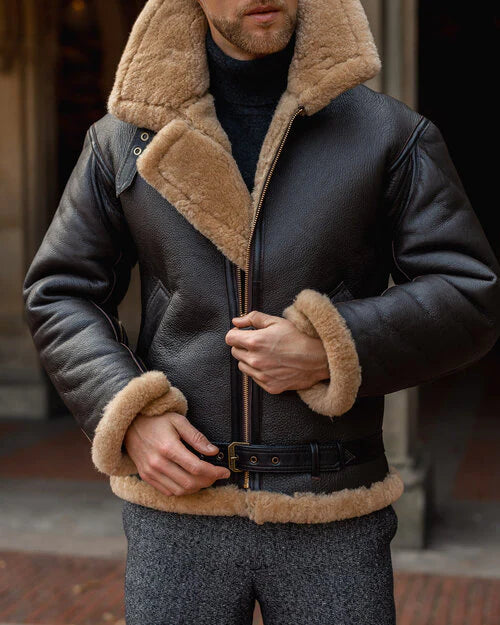 Men's Aviator Sheepskin Shearling Leather Jacket