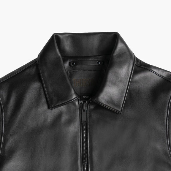 Black leather Jacket With Shirt Collar