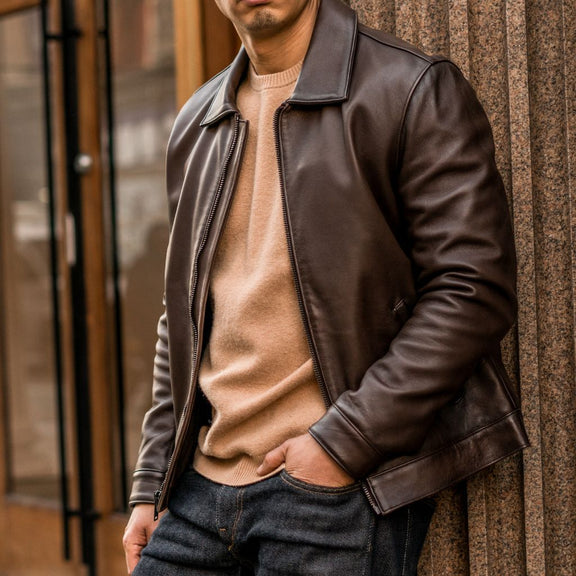  Men's Leather Jacket With Shirt Collar