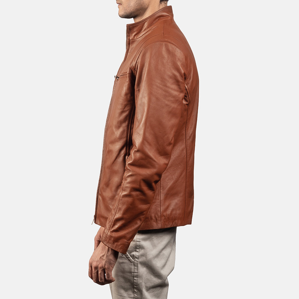 Men’s Tan Brown Racer Leather Jacket