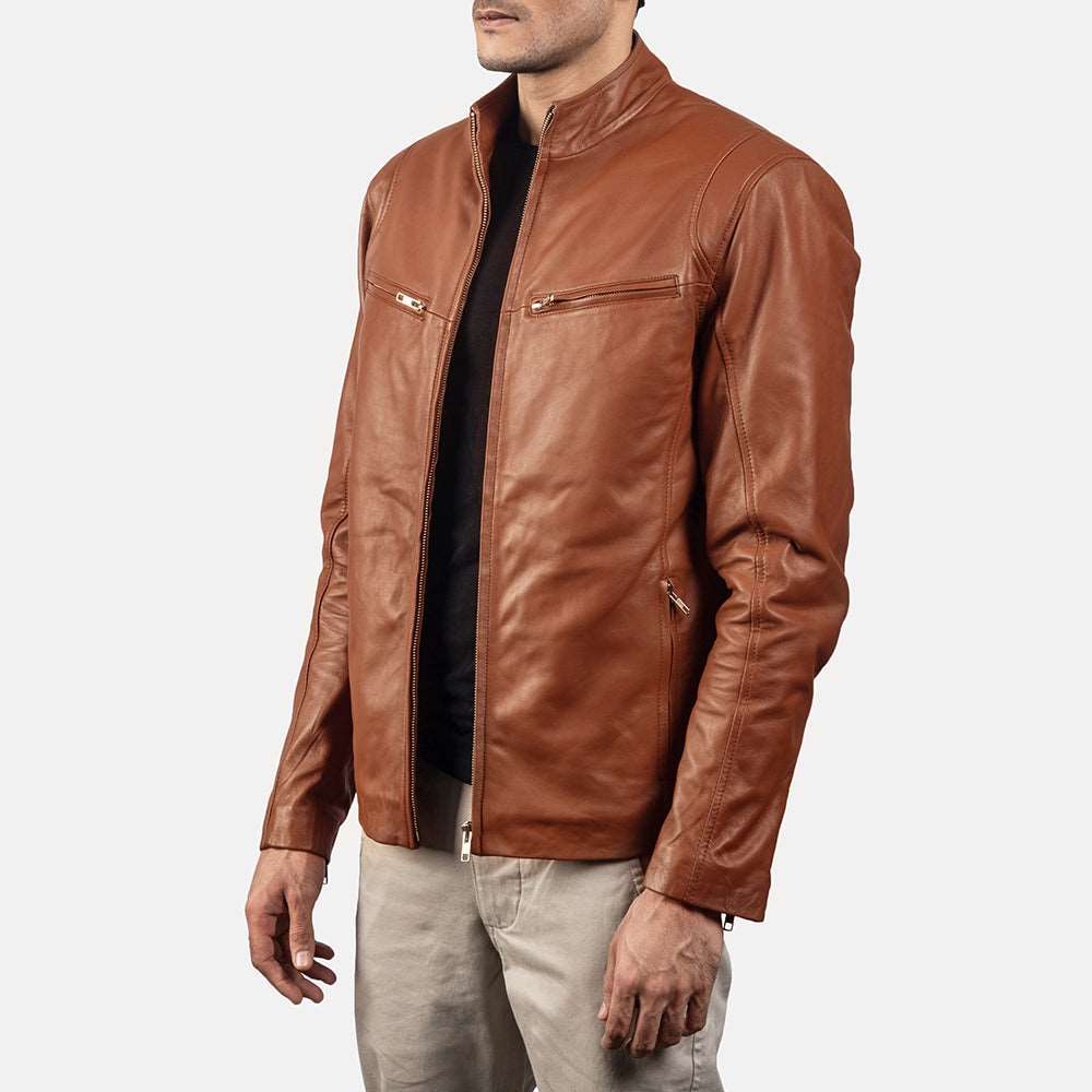 Men’s Tan Brown Racer Leather Jacket