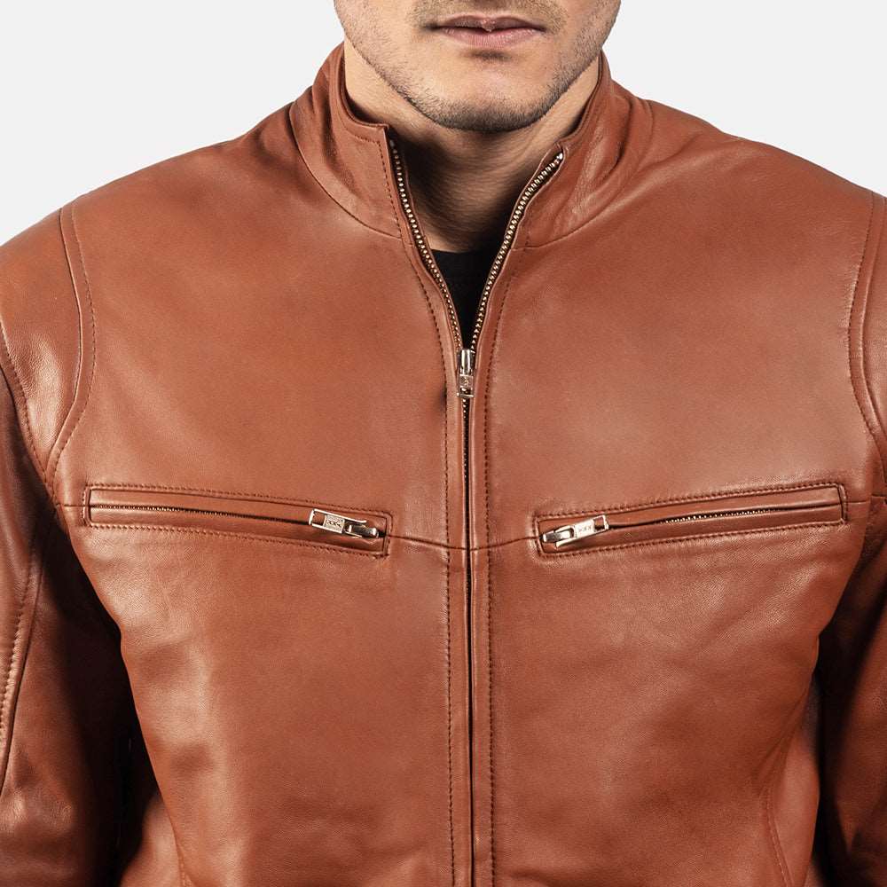 Men’s Tan Brown Racer Leather Jacket