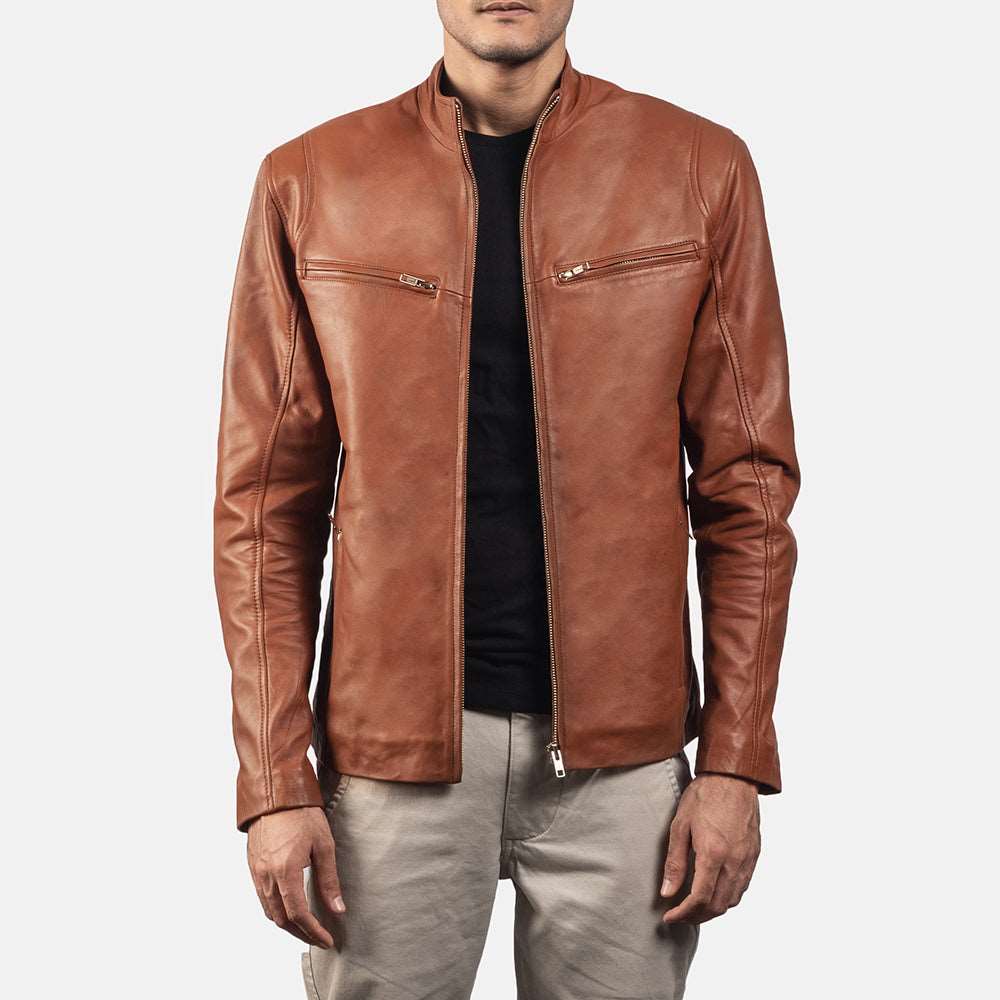 Men’s Tan Brown Racer Leather Jacket