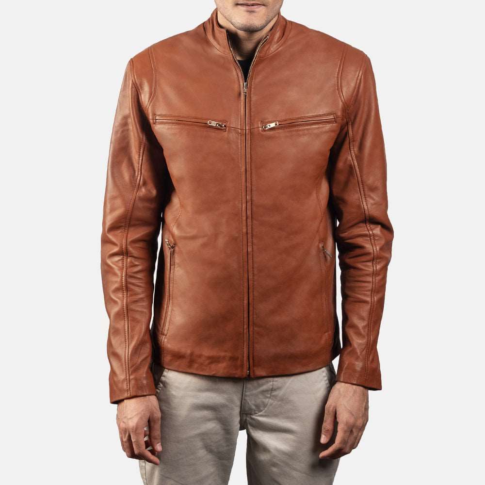 Men’s Tan Brown Racer Leather Jacket