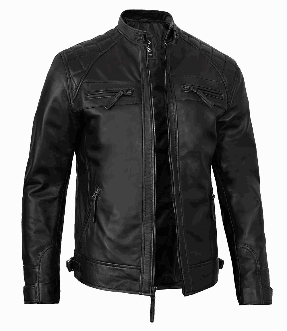 Leather Jackets for Men Fashion - Quilted Shoulders Men's Leather Jacket