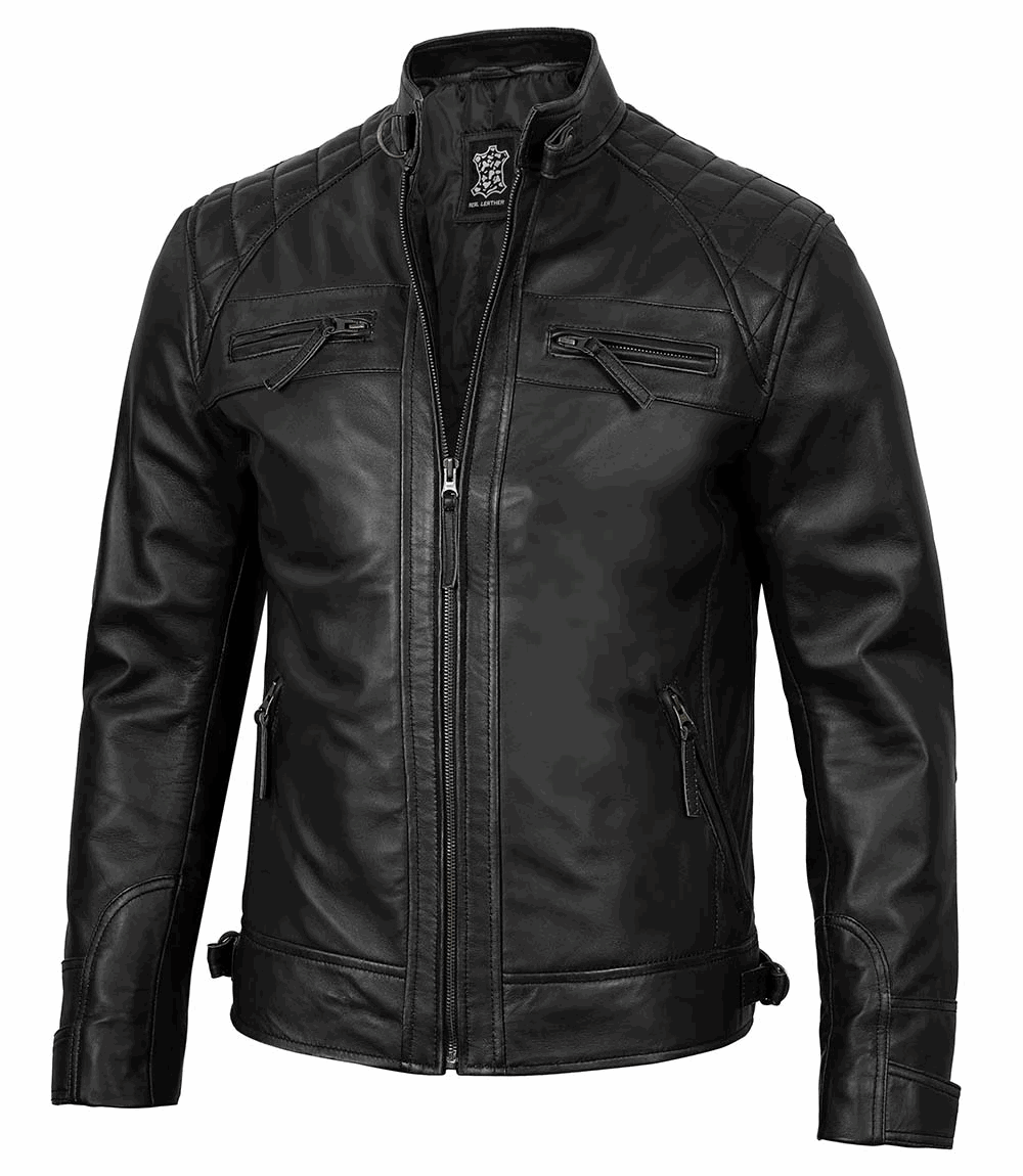 Leather Jackets for Men Fashion - Quilted Shoulders Men's Leather Jacket