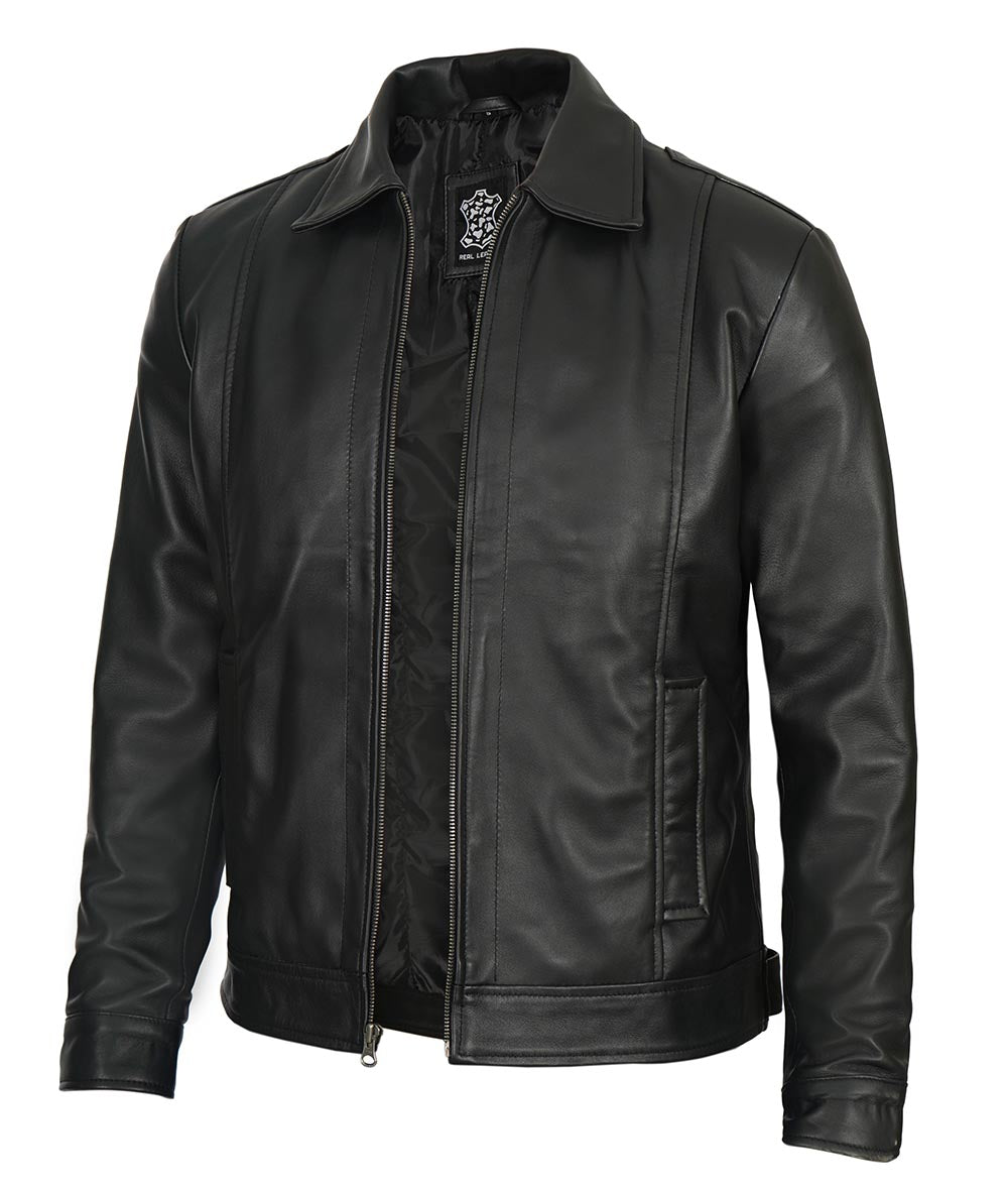 Mens Black Shirt Collar Leather Jacket Premium Quality Jacket
