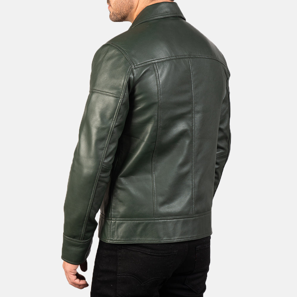 Mens Lavendered Green Leather Racer Jacket - Green Biker Leather Jacket
