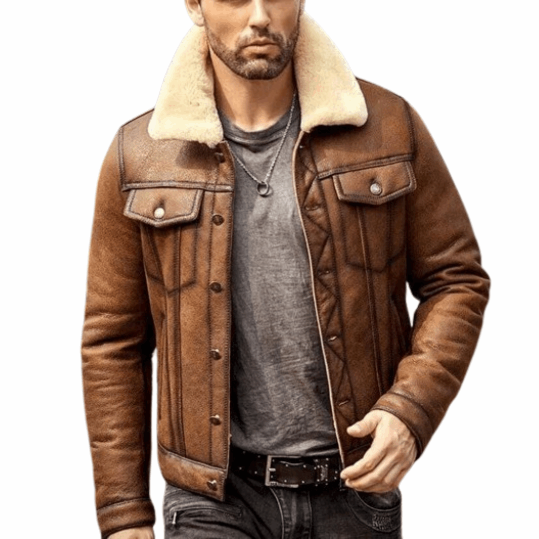 Mens RAF B3 Aviator Flight Bomber Real Shearling Brown Waxed Leather Jacket