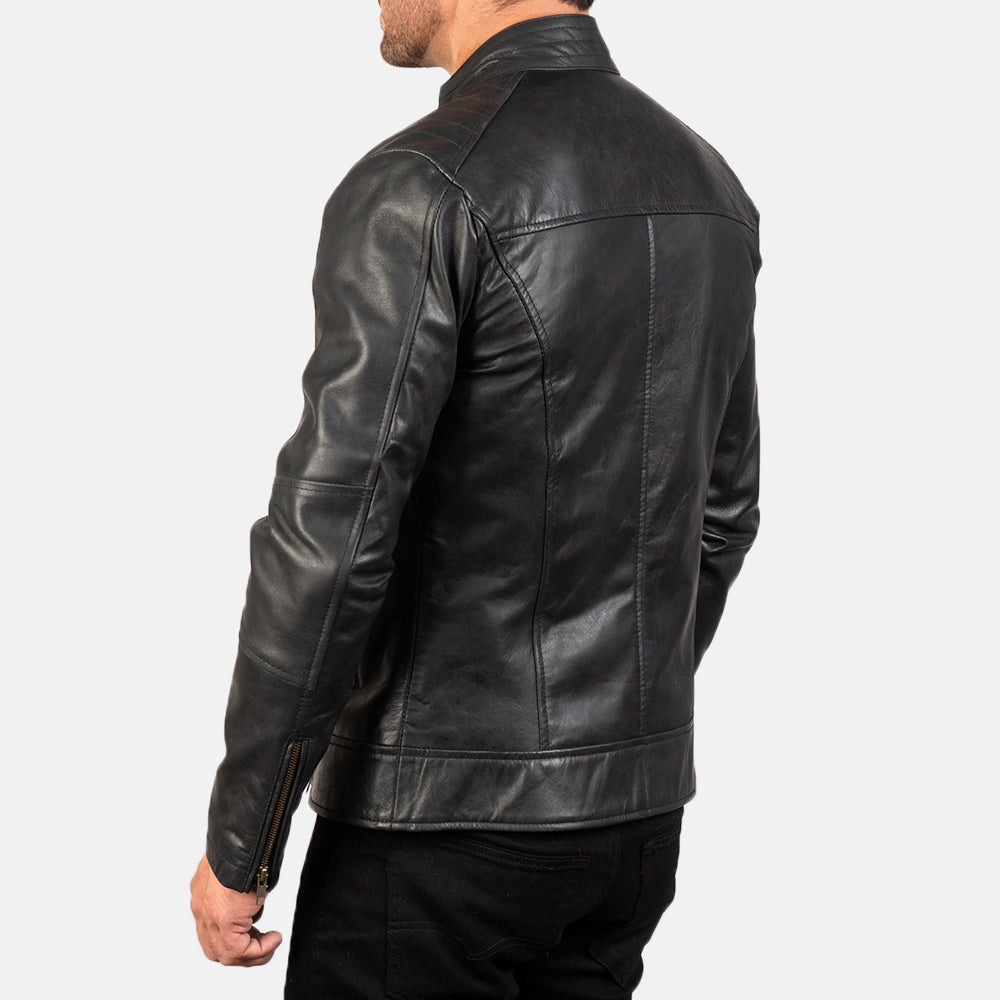 Mens Black Biker Leather Jacket - Racer Jacket