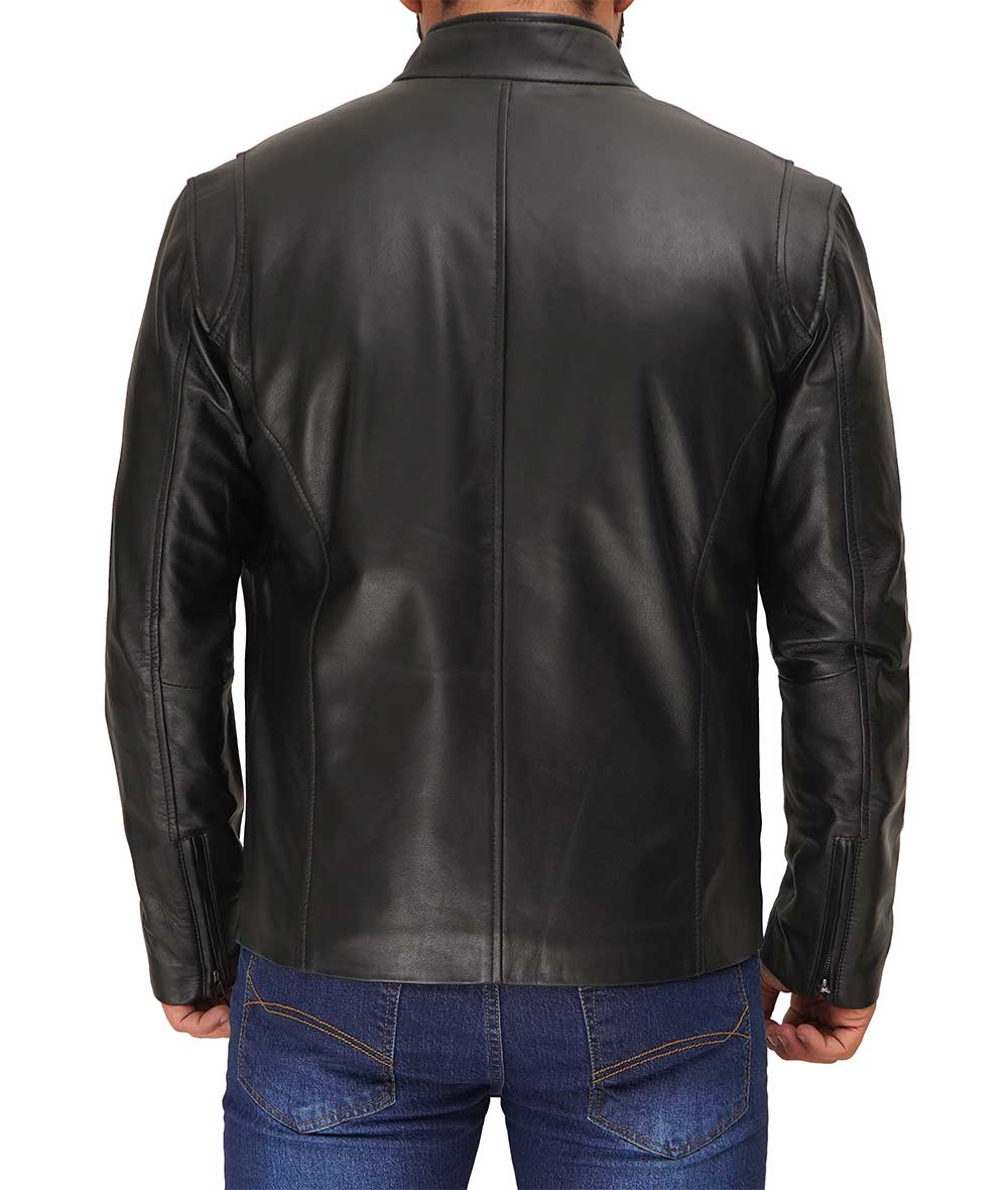 Mens Black Cafe Racer Leather Jacket With Premium Quality - Real Leather