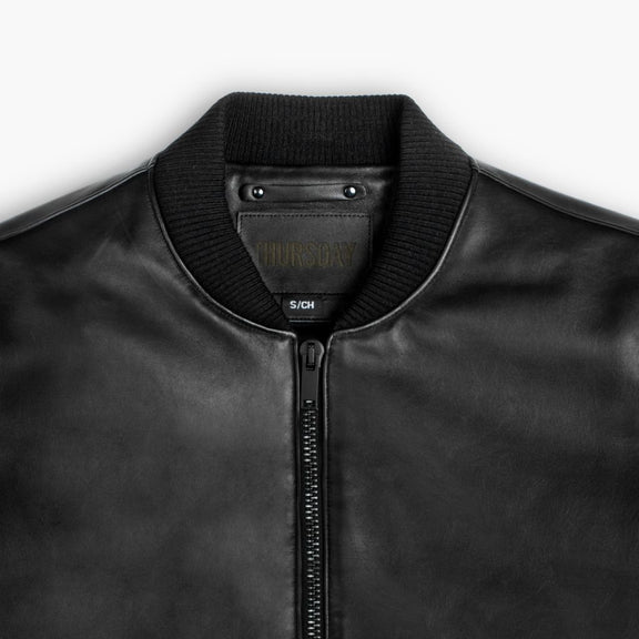 Mens Bomber Style Black Leather Jacket - premium Quality & stitching