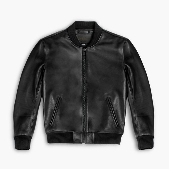 Mens Bomber Style Black Leather Jacket - premium Quality & stitching