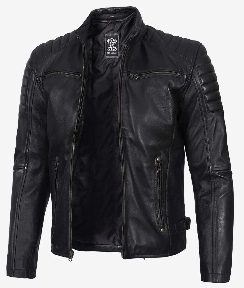 Men's Black Cafe Racer Leather Jacket - Premium Quality men's black leather jacket, cafe racer leather jacket, premium men's leather jacket, stylish men's leather jacket, high-quality leather outerwear, classic cafe racer jacket, durable men's leather jacket, timeless men's leather jacket, versatile leather jacket for men, elegant black leather jacket