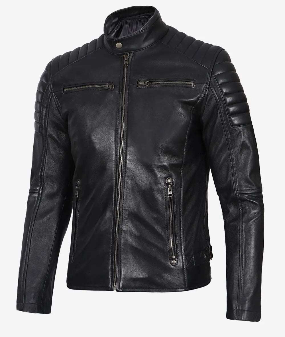 Men's Black Cafe Racer Leather Jacket - Premium Quality men's black leather jacket, cafe racer leather jacket, premium men's leather jacket, stylish men's leather jacket, high-quality leather outerwear, classic cafe racer jacket, durable men's leather jacket, timeless men's leather jacket, versatile leather jacket for men, elegant black leather jacket