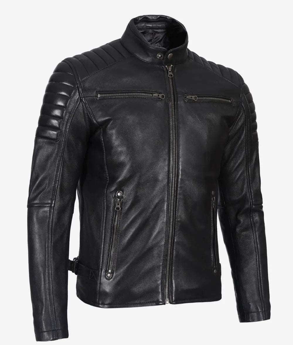 Men's Black Cafe Racer Leather Jacket - Premium Quality men's black leather jacket, cafe racer leather jacket, premium men's leather jacket, stylish men's leather jacket, high-quality leather outerwear, classic cafe racer jacket, durable men's leather jacket, timeless men's leather jacket, versatile leather jacket for men, elegant black leather jacket