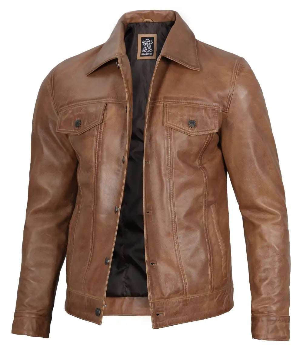 Men's Camel Button Closure Leather Jacket with Waxed Shaded Finish  men's leather jacket, camel leather jacket, button closure jacket, waxed shaded finish, genuine leather, high-quality men's jacket, stylish leather jacket, versatile leather jacket, men's fashion, leather jacket for men, best leather jacket, USA, UK, Canada, Mexico, Australia