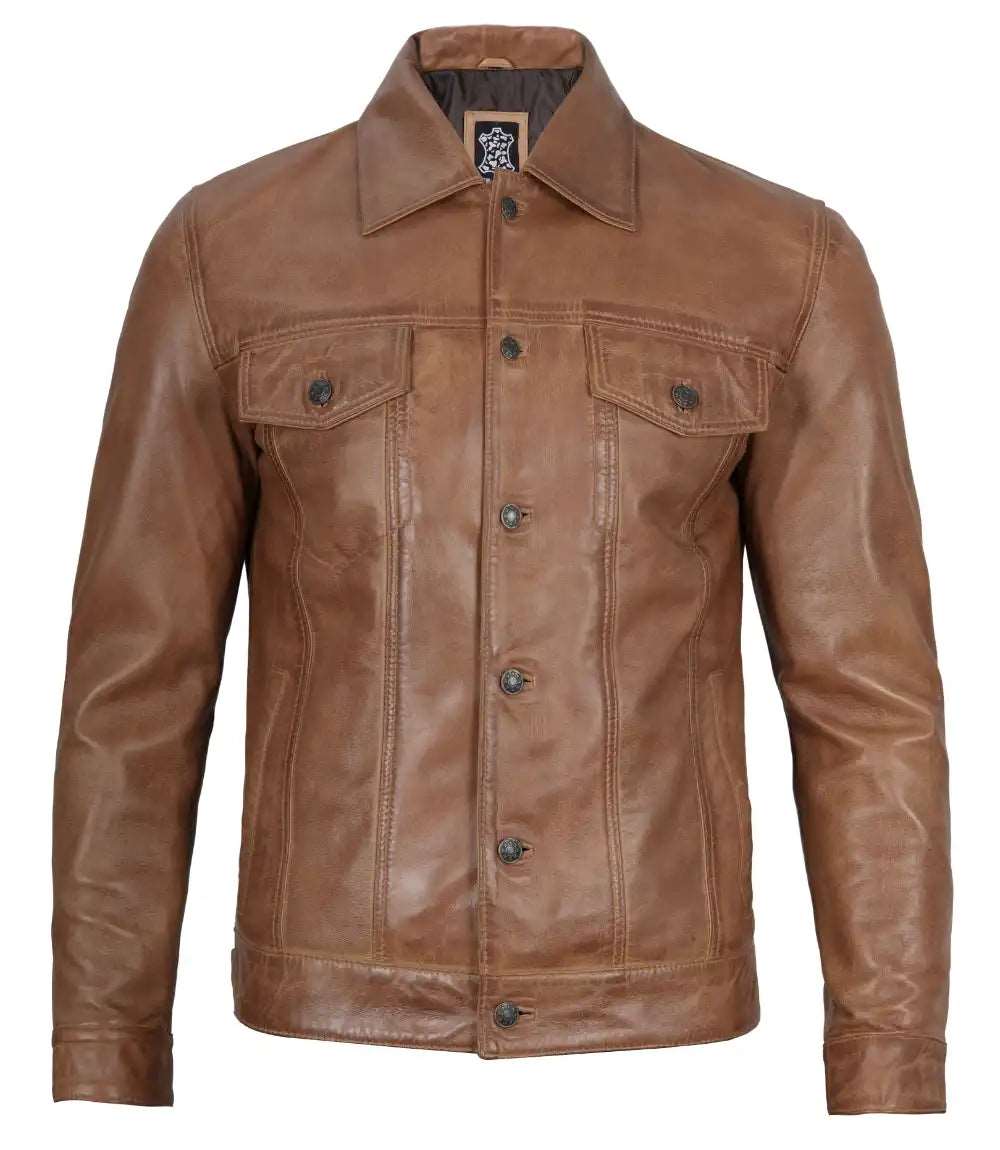 Men's Camel Button Closure Leather Jacket with Waxed Shaded Finish  men's leather jacket, camel leather jacket, button closure jacket, waxed shaded finish, genuine leather, high-quality men's jacket, stylish leather jacket, versatile leather jacket, men's fashion, leather jacket for men, best leather jacket, USA, UK, Canada, Mexico, Australia