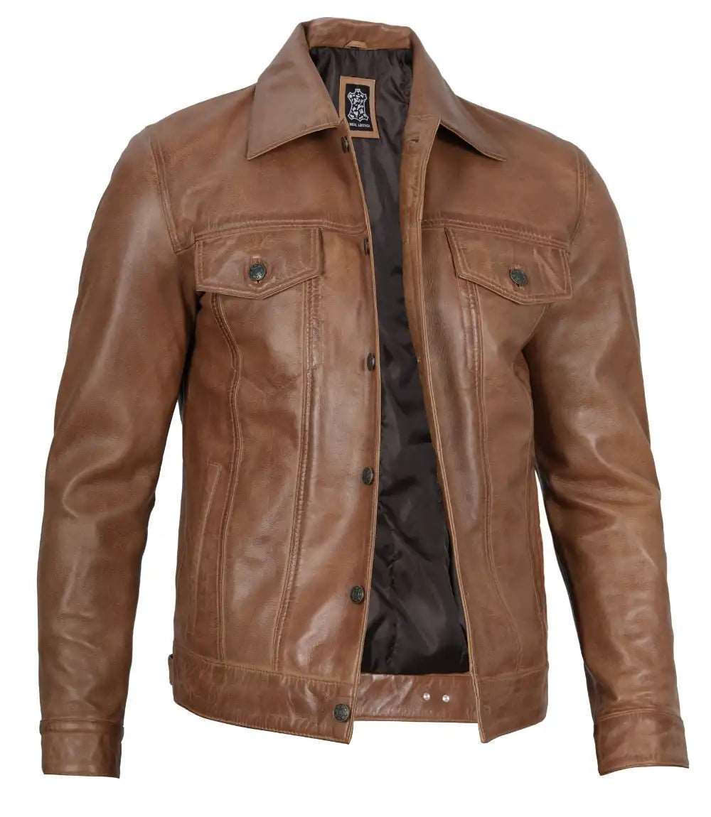 Men's Camel Button Closure Leather Jacket with Waxed Shaded Finish  men's leather jacket, camel leather jacket, button closure jacket, waxed shaded finish, genuine leather, high-quality men's jacket, stylish leather jacket, versatile leather jacket, men's fashion, leather jacket for men, best leather jacket, USA, UK, Canada, Mexico, Australia