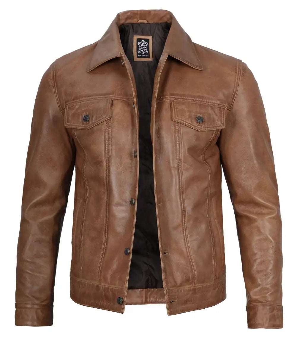 Men's Camel Button Closure Leather Jacket with Waxed Shaded Finish  men's leather jacket, camel leather jacket, button closure jacket, waxed shaded finish, genuine leather, high-quality men's jacket, stylish leather jacket, versatile leather jacket, men's fashion, leather jacket for men, best leather jacket, USA, UK, Canada, Mexico, Australia